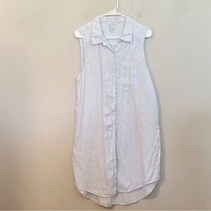 SUNDANCE Blue white stripe LINEN shirt dress tunic cover up women size L